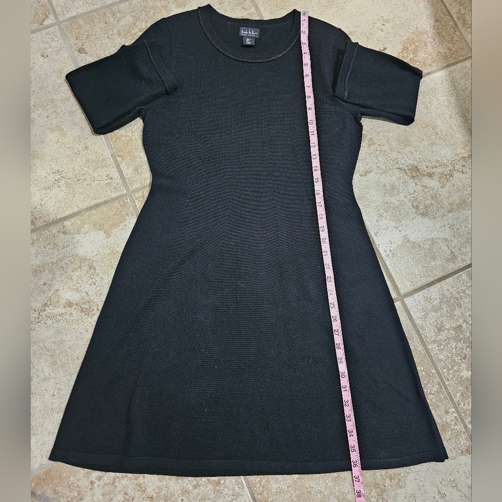 Nicole Miller New York Women L Black Merino Wool Knit Dress 3/4 Sleeve Quiet Lux - Picture 7 of 7